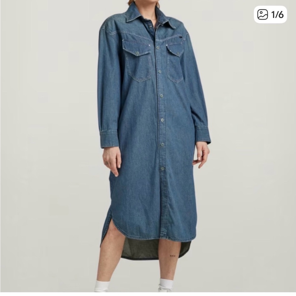 G-Star Blue Long Sleeve western style Denim shirt Dress